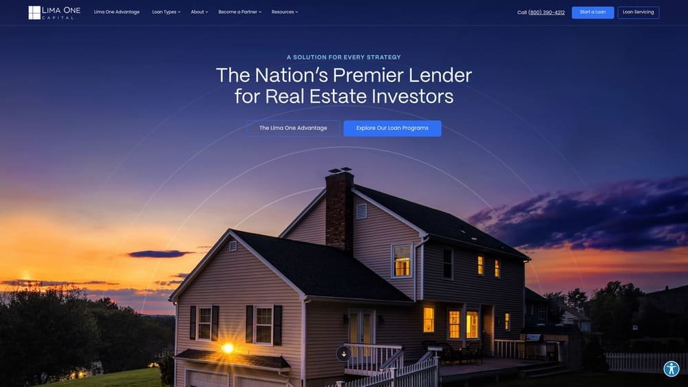 Screenshot of Lima One Capital website homepage