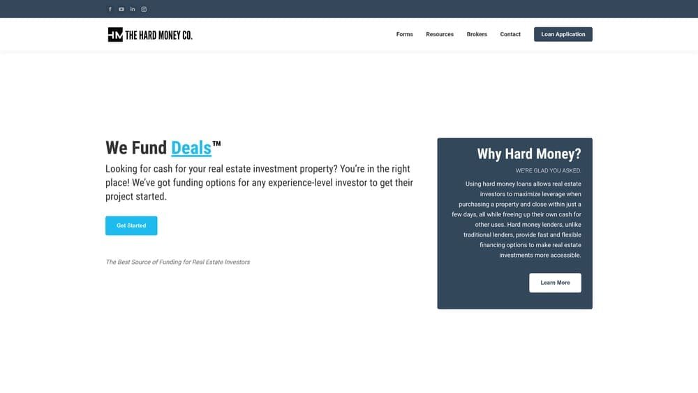 Screenshot of The Hard Money Co. website homepage