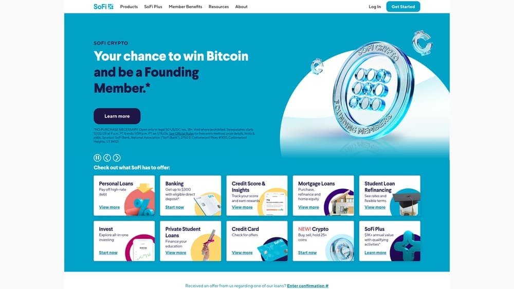 Screenshot of SoFi Personal Loans website homepage