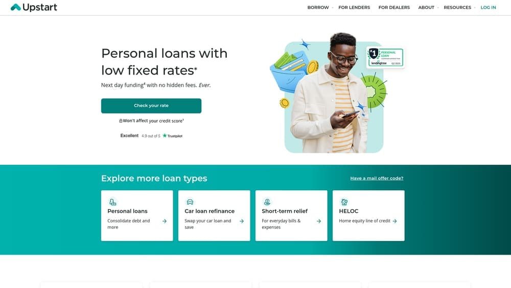 Screenshot of Upstart website homepage